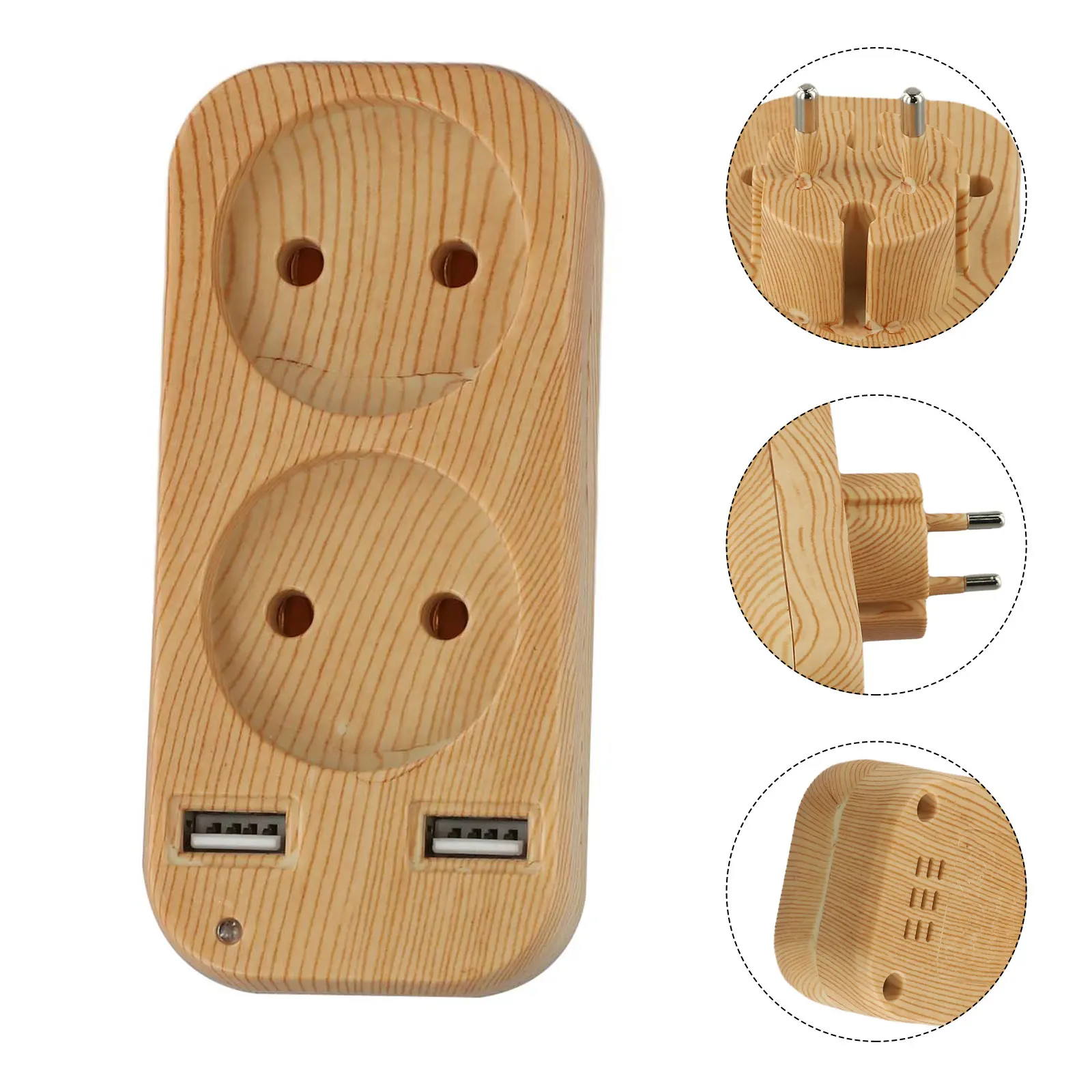 

11.5 * 5.5 * 7cm USB Port Adapter Wide Compatibility Wood Grain Finish 2 USB Ports Compact Design Fast Charging