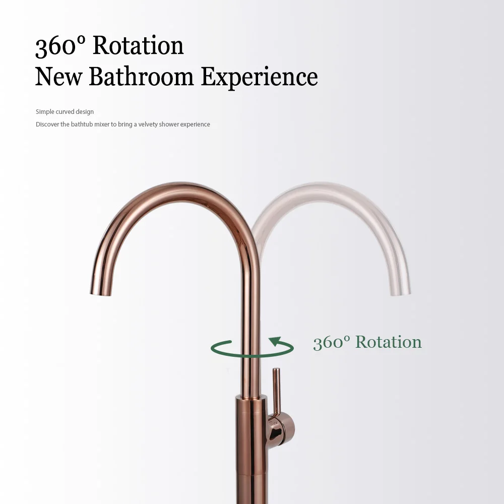 Imagem -05 - Banheiro Banheira Floor Stand Faucet Rose Gold Mixer Single Handle Tap 360 Bico de Rotação com Latão Mão Hot & Cold Water Shower