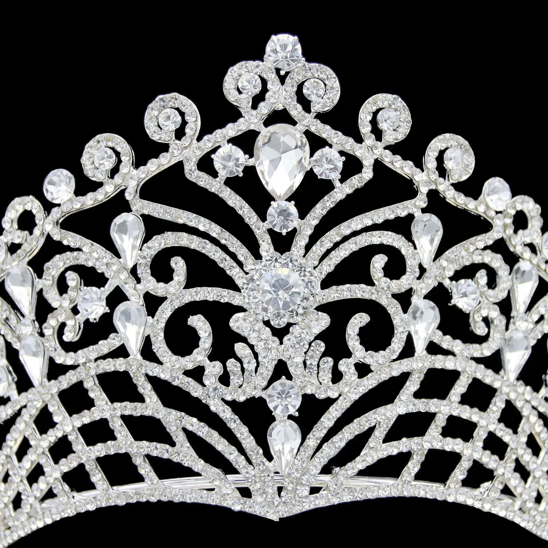 Rosa Bessie Luxury Beauty Pageant Queen Crowns Big Crystal Rhinestone Crown