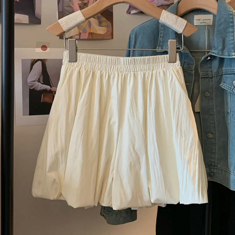 Kawaii Elastic High Waist Shorts For Women 2025 Summer New Casual Loose Basic Pink White Short Pants Y2K Korean Woman Clothing