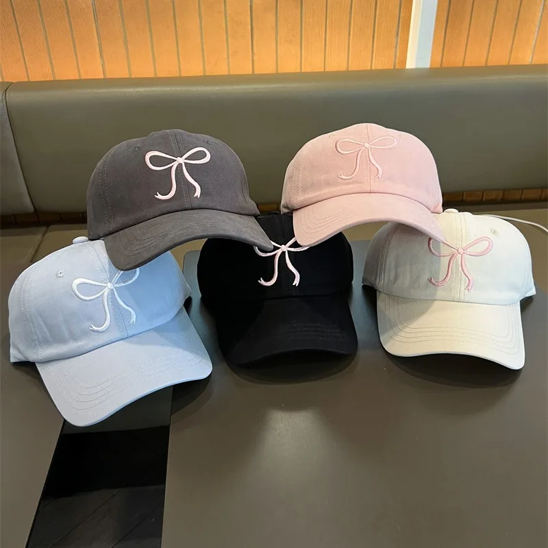 

Women's bow embroidered baseball cap, retro washed hat, casual sun protection sports hat, suitable for everyday gifts