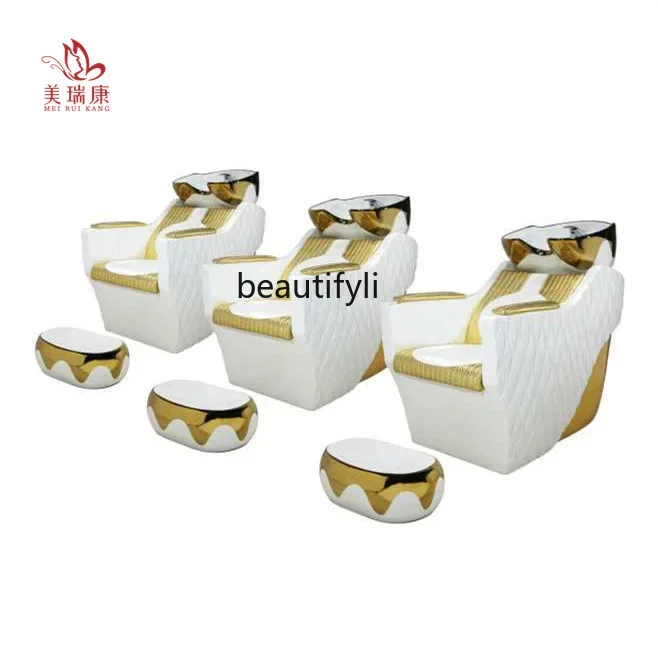 Lying Half Shampoo Chair Barber Shop Ceramic Basin Flushing Bed Massage Couch Hair Salon with Pedal