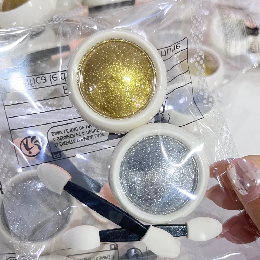 2個入り ゴールド シルバー メタリック ミラー グリッター ネイルアート ダスト ホログラフィック スパークリング ゴールドパウダー UVジェルポリッシュ クロム ラビング ピグメント ﻿ ﻿
