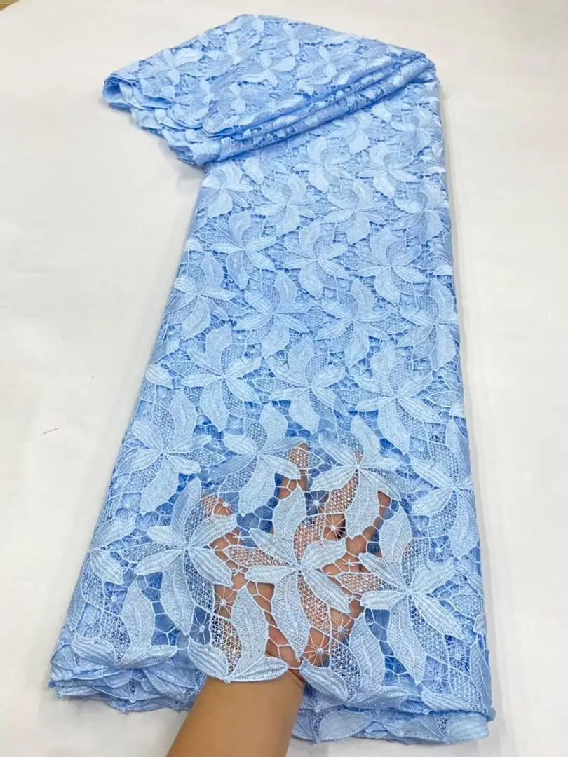 

5 Yards African Embroidery Carbon Fiber Lace Fabric,Cotton Fabrics By The Meter,Water Soluble,Evening Wedding Dresses,Tulle