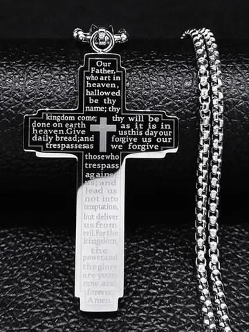Christian Bible Cross Chain Necklace Stainless Steel Big Pendant Necklace Men's Religious Prayer Jewelry corrente masculina