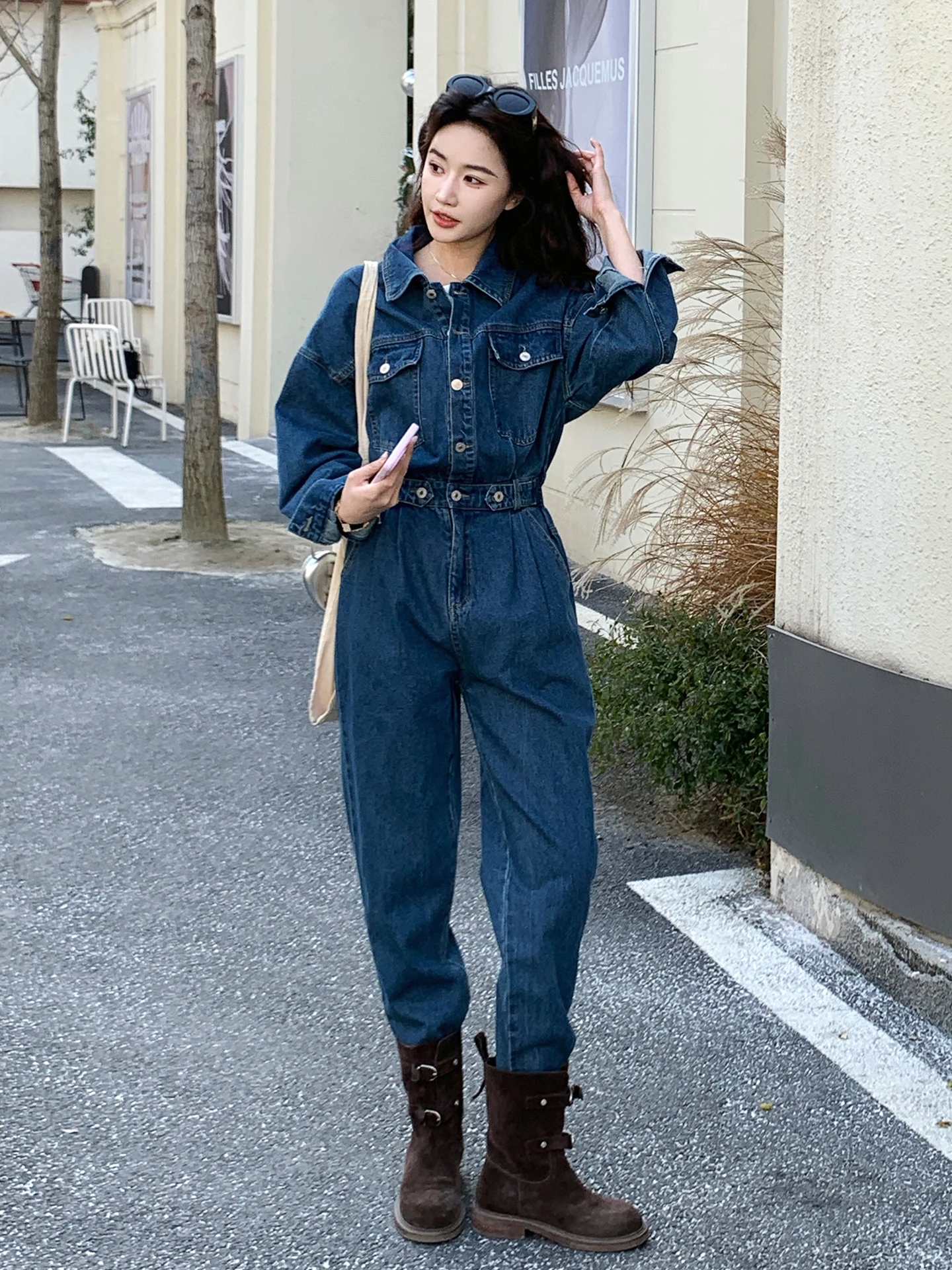 

Faionable Retro Slimming Denim Overalls Women's Spring 2026 New Sle High Waist Waist-Cinching Long Pants Straight Leg