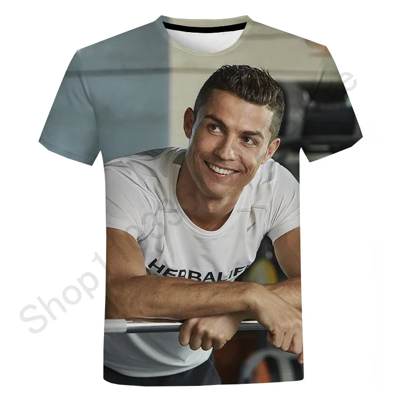 Cristiano Ronaldo Sommermode Neues T-Shirt Football Star Lässiges Rundhals-Herren-3D-Druck Cooles Kurzarm-Hip-Hop-T-Shirt