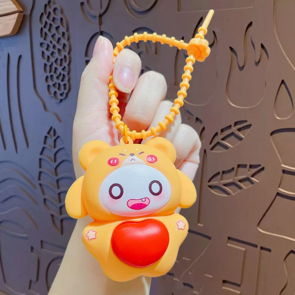 Kawaii Red Heart Love Animal Keychain Squeeze Toy Keyring Cartoon Bag Hanging Cute Creative Silicone Pendant Hanging Accessory