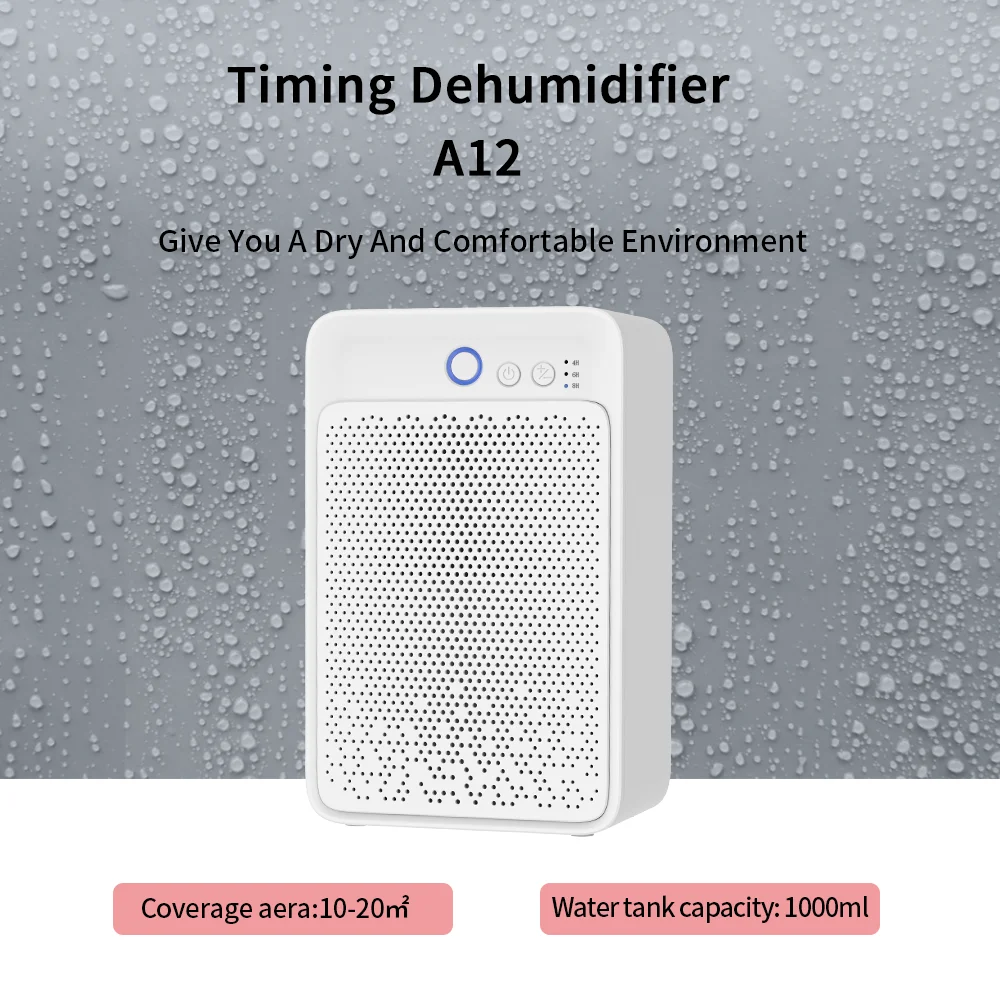 1000ML Water Tank Capacity Desiccant Small Timing Dehumidifier A12 Portable Air Dryer For Home