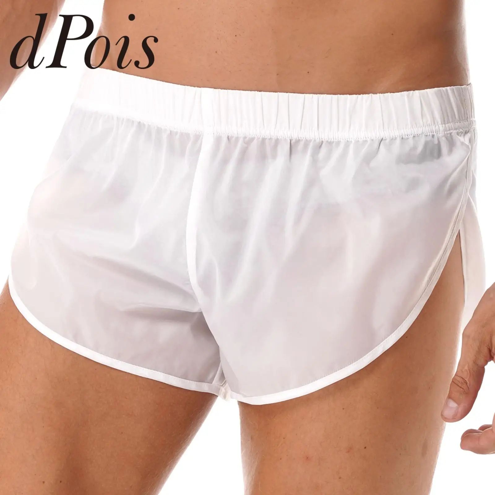 

Mens Shorts Semi See-Through Swimming Trunks Sides Split Elastic Waistband Boxer Shorts Bathing Short Pants Beachwear Swimwear