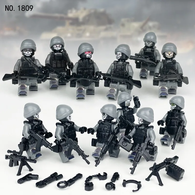 M1809 12 ghost squad small military figurine ornaments doll model scene with toy boys and girls holiday gifts.