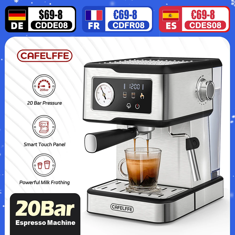 Cafelffe-máquinas de café expreso de acero inoxidable con Espumador de leche, varita de vapor, máquina semiautomática para capuchino, cafetería de