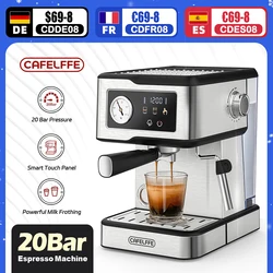 Cafelffe-máquinas de café expreso de acero inoxidable con Espumador de leche, varita de vapor, máquina semiautomática para capuchino, cafetería de 20bar