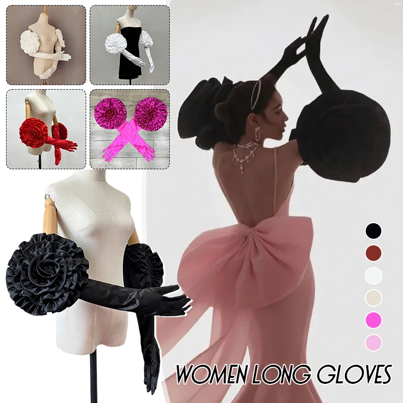 

3D длинные перчатки с большим цветком, индивидуальные съемные атласные перчатки для вечернего шоу, оперные свадебные вечерние костюмы, перчатки