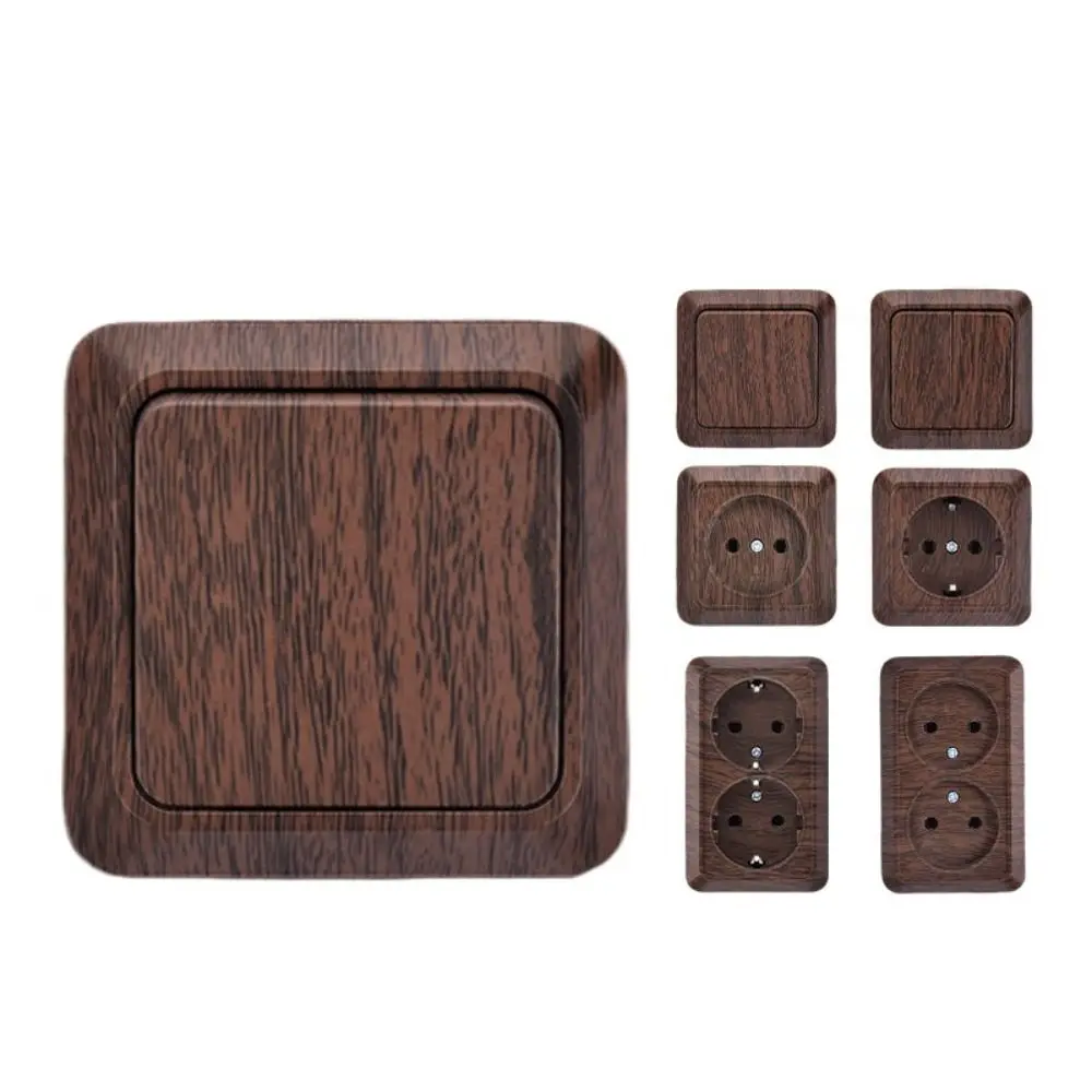 Modern Plastic Wall Switch EU Standard Wood Grain EU Socket Square Rocker Light Switch Wall Mount