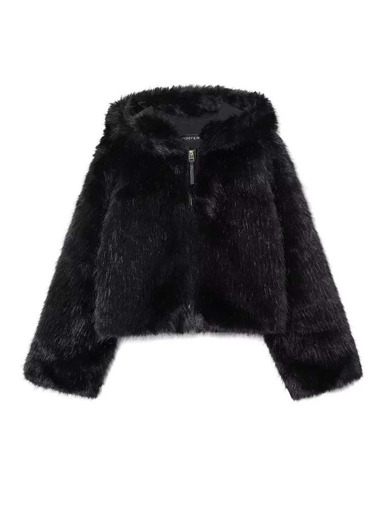 المرأة سترة الفراء 2025 الخريف الشتاء جديد سحاب أكمام طويلة مقنعين الترفيه شارع العليا سترة قصيرة المرأة بلون معطف #1