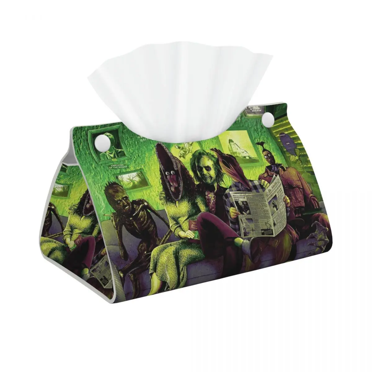 Custom Horror Beetlejuices Tissue Box Cover PU Leather Rectangular Comedy Fantasy Film Facial Tissue Box Holder for Bathroom Car