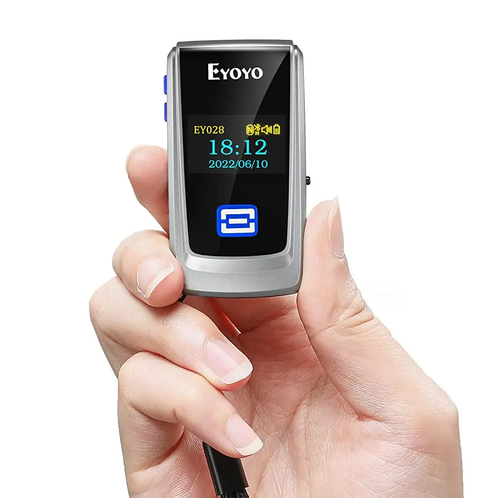 Eyoyo EY-028P QR-Code-Scanner mit LCD-Display, Mini Tragbarer Bluetooth-Barcode-Scanner, Kabelloser 1D 2D Buch-Barcode-Leser für Bibliothek und Lager, Kompatibel mit iPhone iPad Android iOS POS Laptop