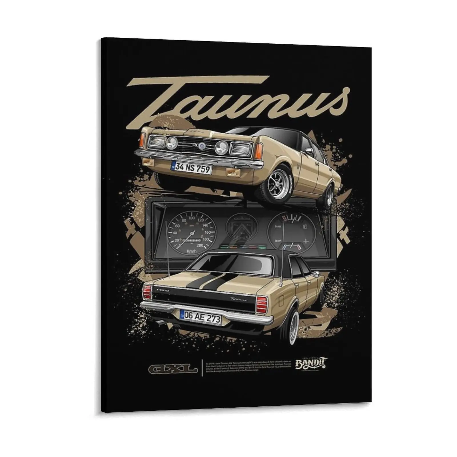 Beige Opel Kadett B Sedan Illustration Canvas Paintings Cave Pub Wall Cave Vintage Plaques Classic Car Metal Posters