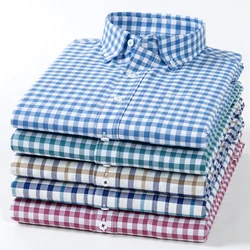 Men's Striped Button Collar Oxford Shirt Single Chest Pocket Comfortable Pure Cotton Regular Fit Casual Plaid Shirts