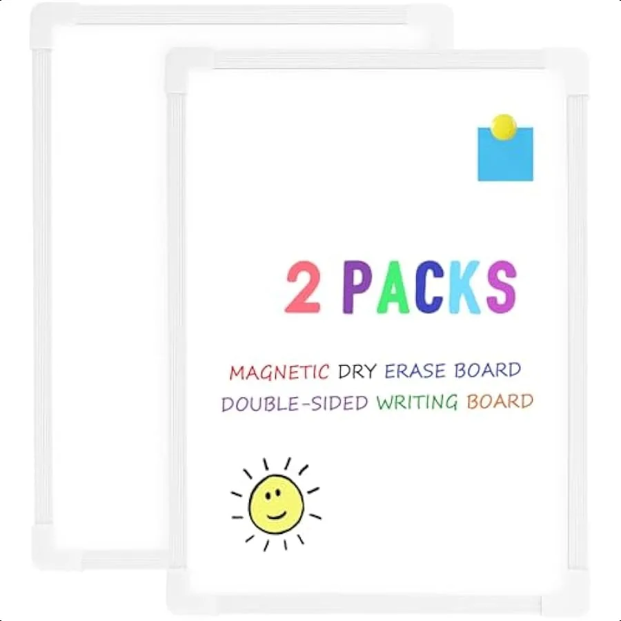 

2 PCS Magnetic White Board Dry Erase DoubleSided Writing 8"x11" Small Dry Erase Board Portable Hangable Mini Whiteboard for Wal