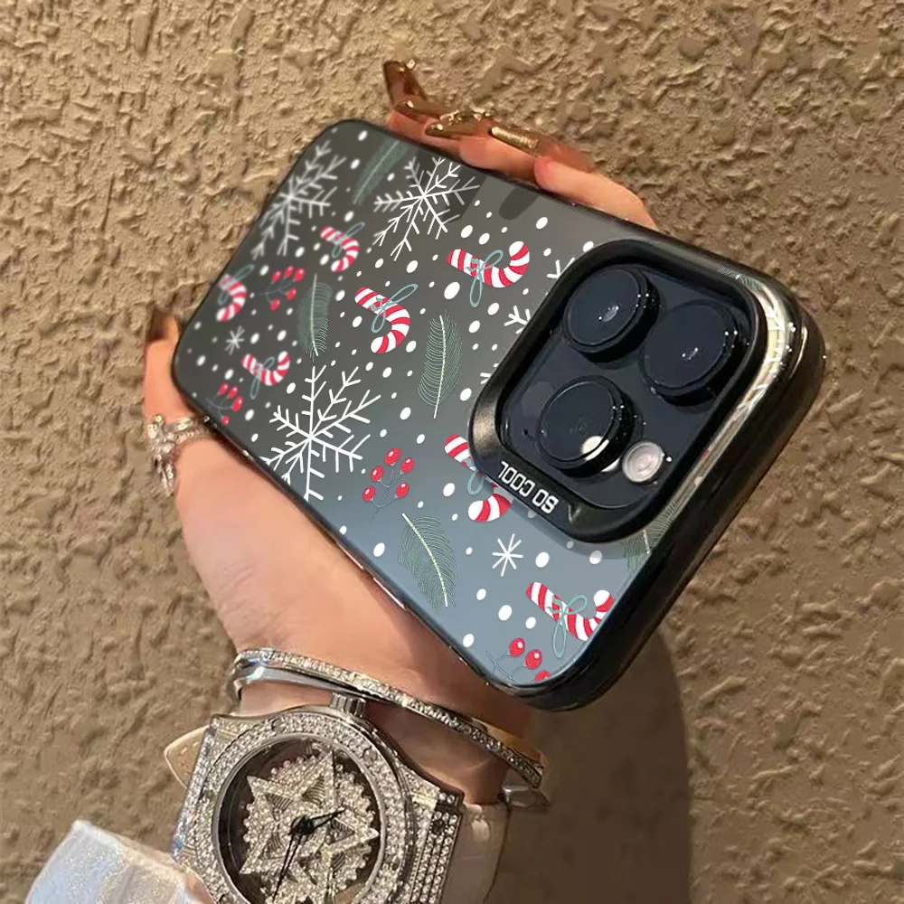 عيد الميلاد الثلج قضية الهاتف آيفون 17 برو ماكس 16 15 14 13 12 11 برو ماكس زائد 7 8 زائد X Xs Xr الأسود للصدمات غطاء من البولي يوريثان #5