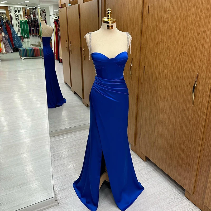 

Thinyfull Sexy Mermaid Prom Dresses Formal Spaghetti Straps Split Evening Dress Women Night Cocktail Party Prom Gown Custom Size