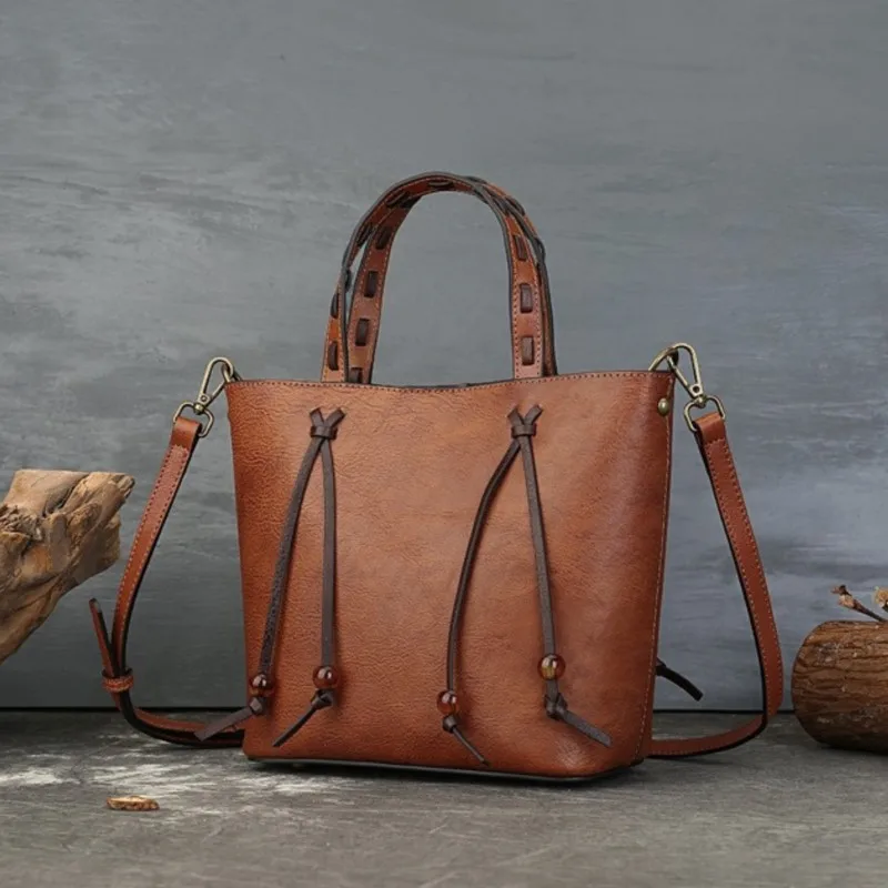 

Johnature Vintage Genuine Leather High-quality Women's Bag 2025 New Woven Handbag Commuting Shoulder Crossbody Bags