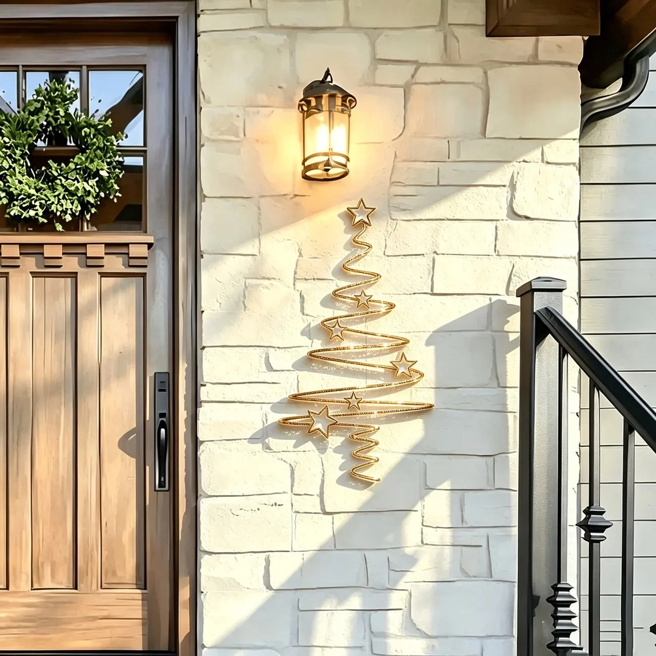 Minimalist line art Christmas tree iron wall decor, gold finish versatile for all wall types, Christmas decoration gift