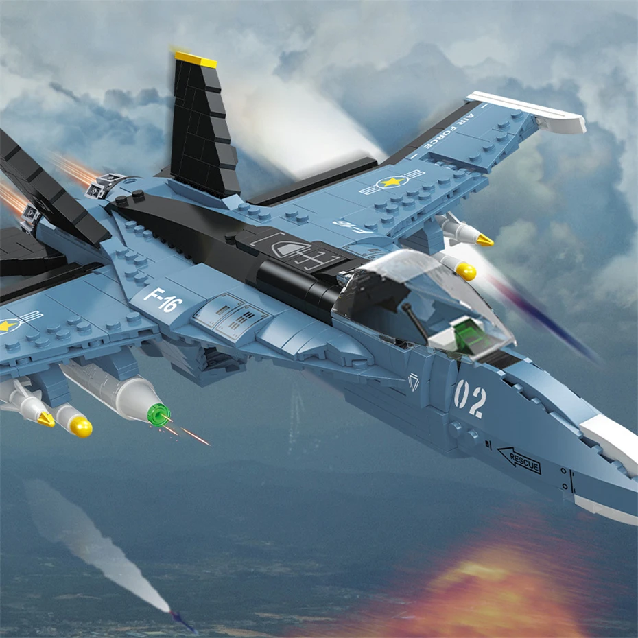 

753pcs Famous US Airplane Building Sets For Boys F16 Fighter Building Blocks Toys MOC Bricks Construction Toys Kids Gifts