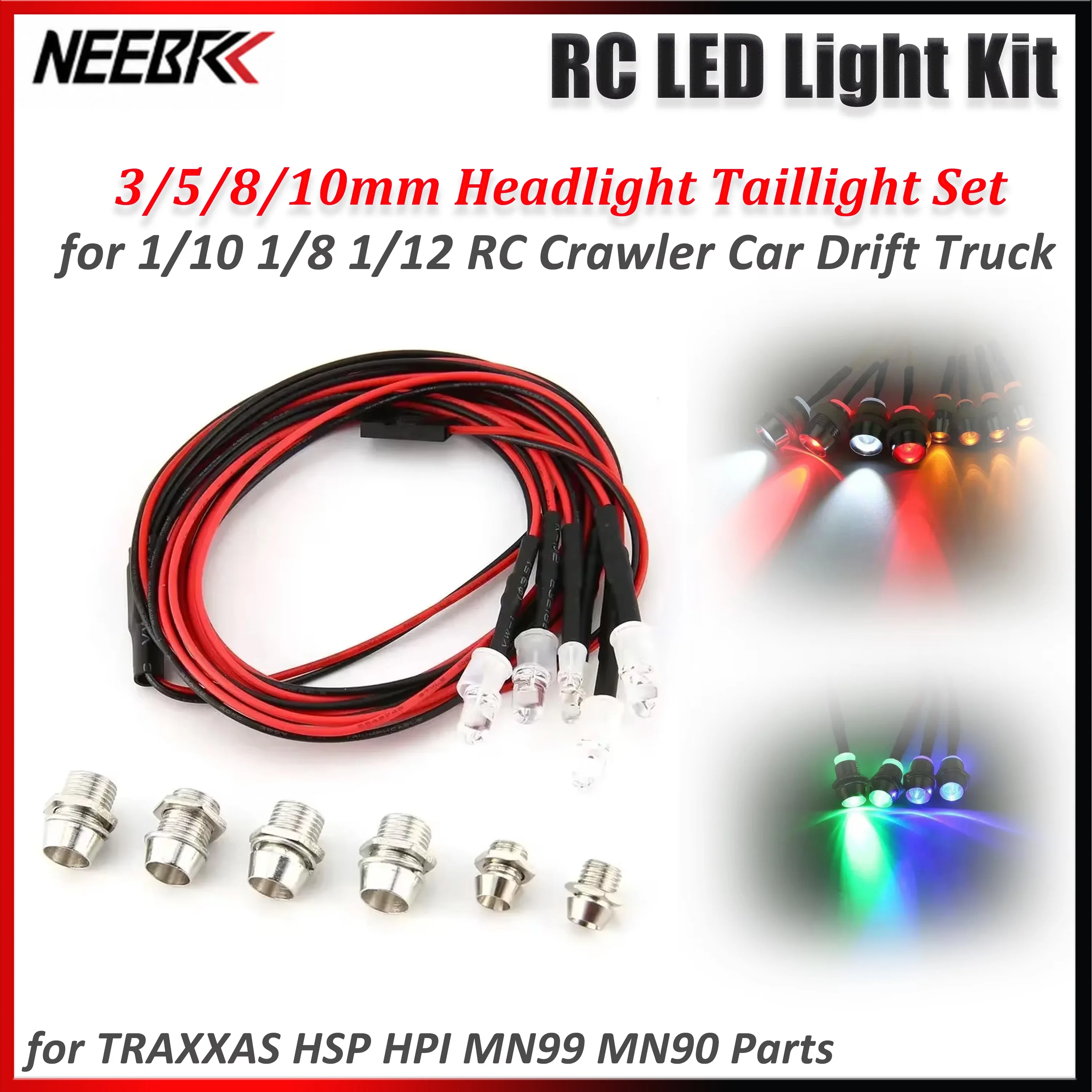 

RC LED Light Kit 3/5/8/10mm Headlight Taillight Set for 1/10 1/8 1/12 RC Crawler Car Drift Truck TRAXXAS HSP HPI MN99 MN90 Part