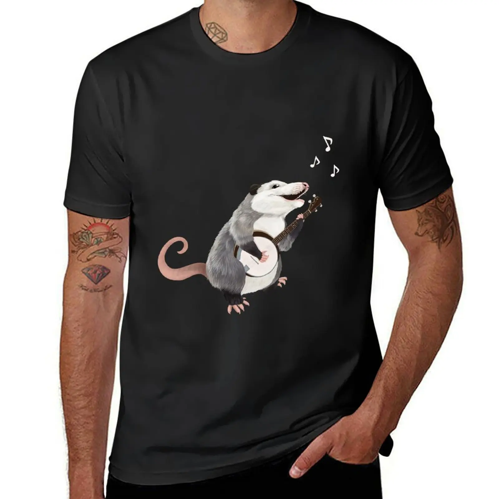 Singing banjo player opossum musician T-Shirt graphics tees clothes for men