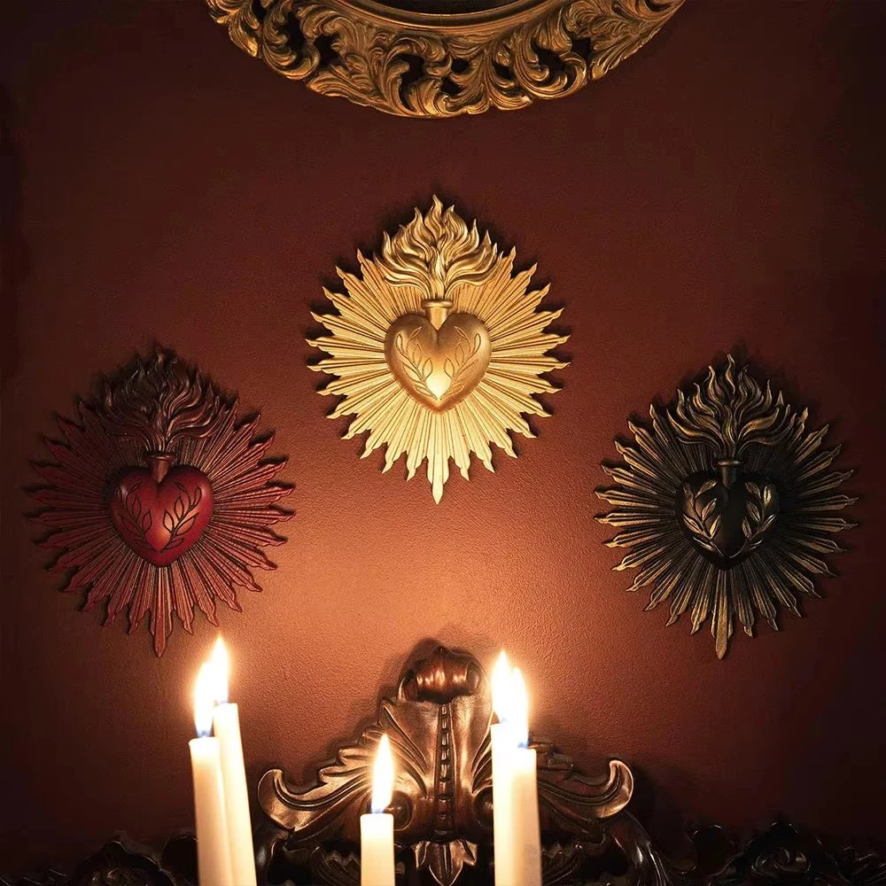 

Exploded Gothic Sacred Heart Wall Plaque Wall Mounted Fake Metal Sacred Heart Wall Plaque Gothic Prayer Home Wall Decor