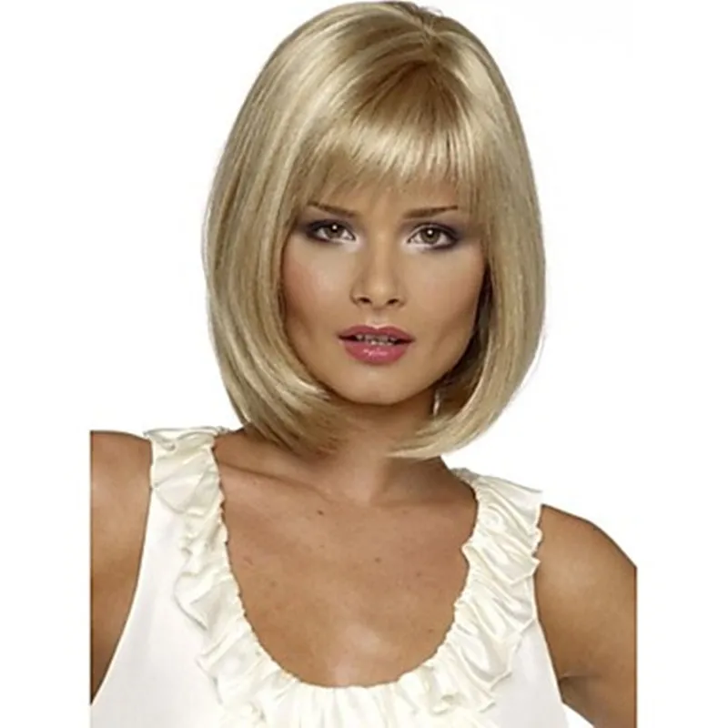 HAIRJOY kadınlar sentetik peruk kısa düz Bob saç sarışın golleri saç peruk ısıya dayanıklı iplik