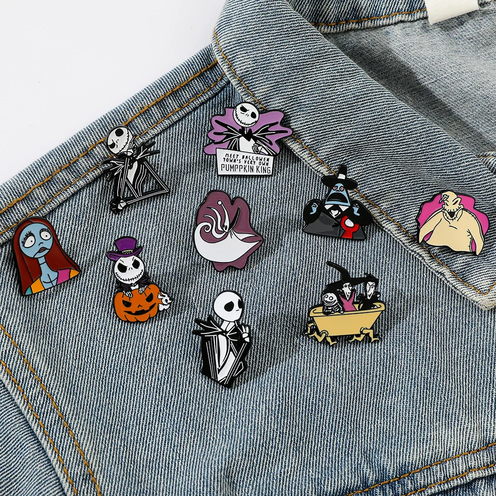 1set The Nightmare Before Christmas Jack Enamel Pins Hallowmas Cosplay Clothes Accessories for Kids Shirt Lapel Pin Decoration