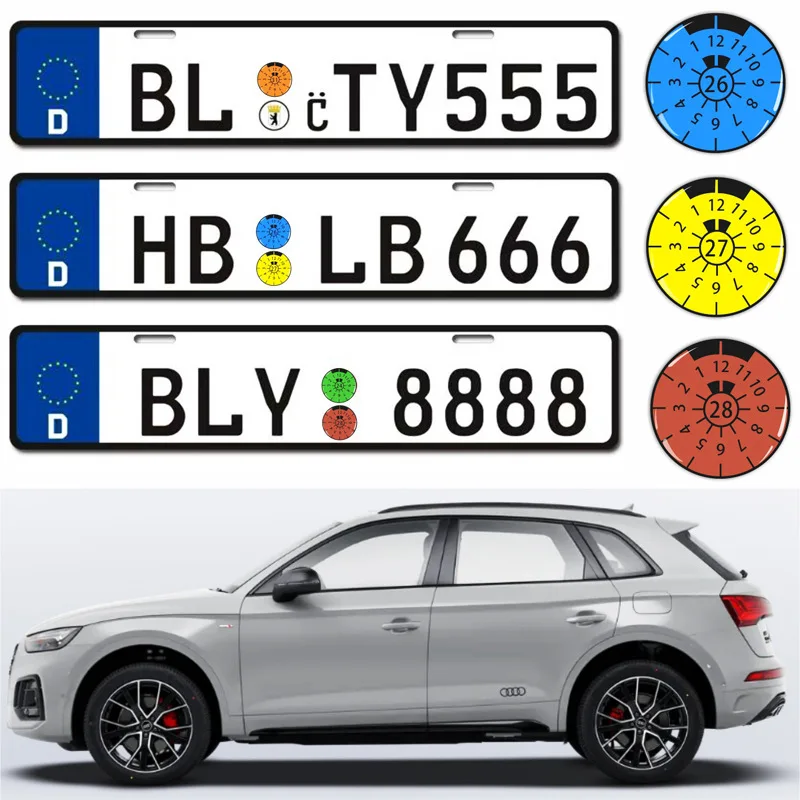 2Pcs 3D Gel Domed Sticker German License Plate Inspection Stickers