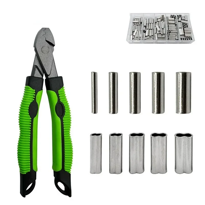 Fishing Crimping Pliers Fishing Plier Wire Crimping Tools Wire Rope Leader Crimper Tool Kits with 5 Sizes Crimp Sleeves