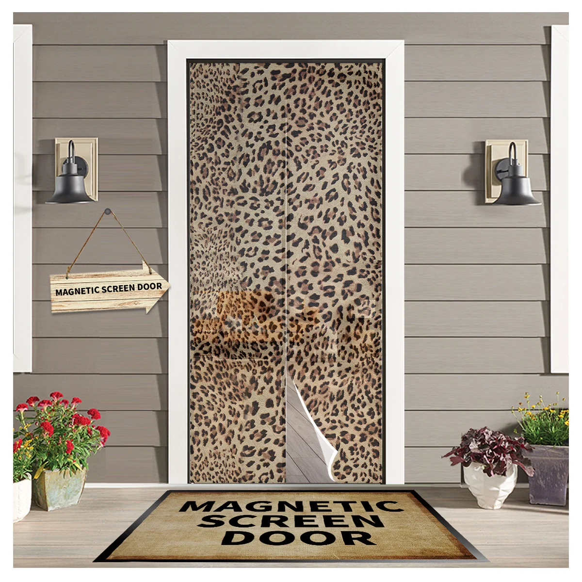 Leopard Texture New Bedroom Door Curtain Magnetic Mosquito Screen Kitchen Door Voile Fabric Mosquito Net