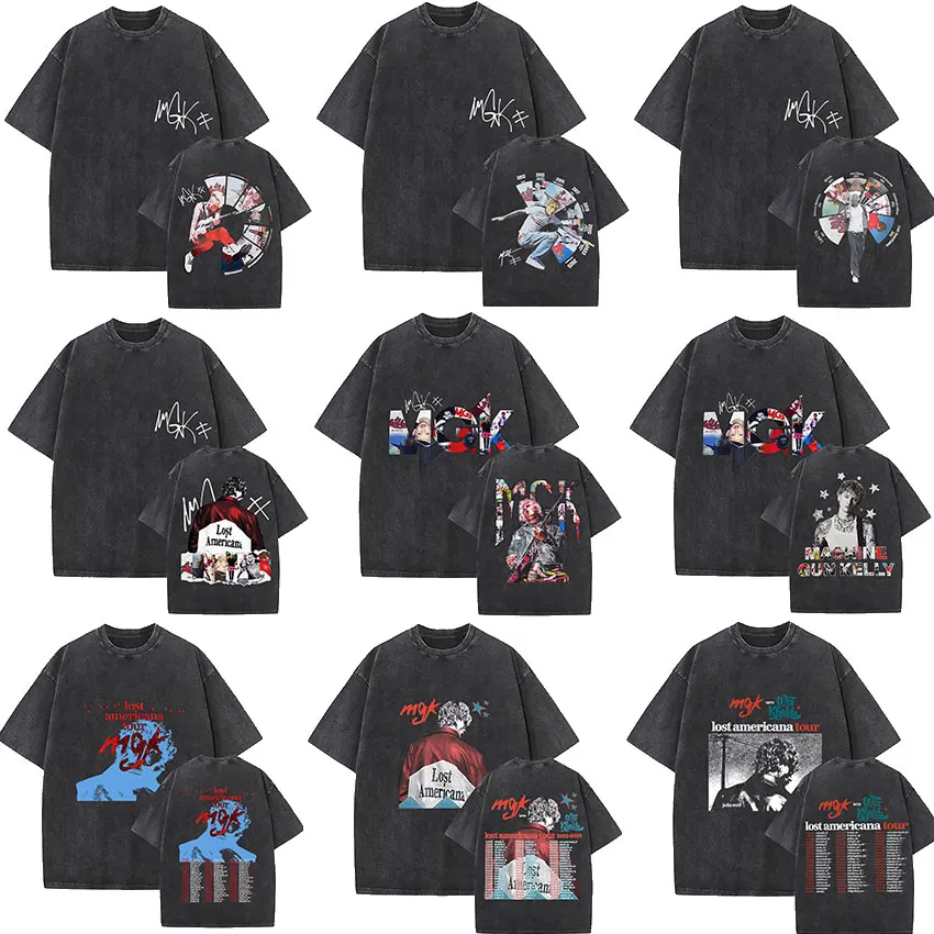 

Limited Rap Machine Gun Kelly Vintage Washed T Shirts MGK Lost Americana Tour 2025 Graphic T-shirt Man Hip Hop Short Sleeve Tees
