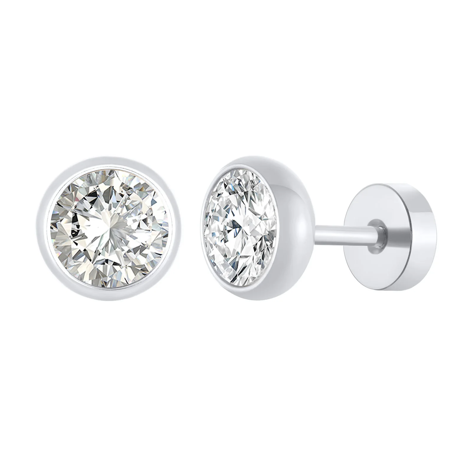 Men's Black Stainless Steel Stud Earrings, 8MM