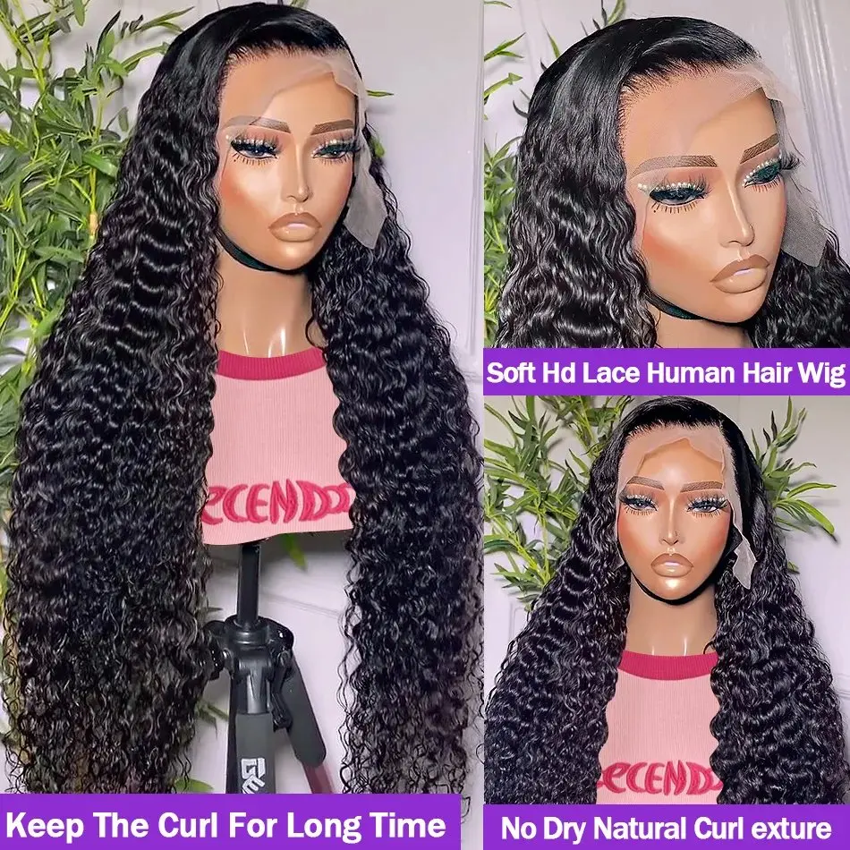 Natural Black 13x6 HD Lace Front Wig 20 Inch Deep Wave 13X4 Human Hair Curls High Quality Glueless Wigs for Women 180 Density