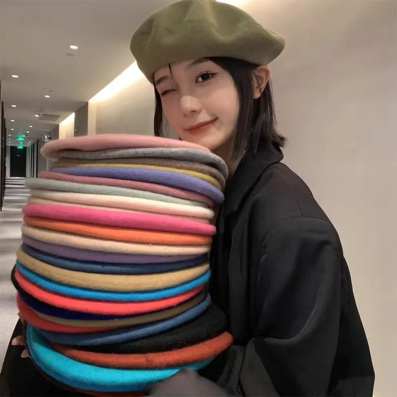 France Artist Beret Wool Texture Rainbow Color Vintage High Quality Cotton Elegant Women Spring Autumn Fashion Cap for Girls Hat