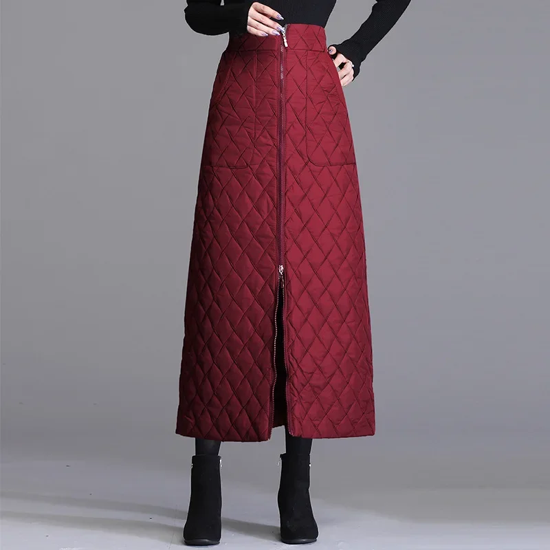 Women's 2023 Winter High-waisted Cotton Skirt A- line Thickened Long Dress Windproof Warm Down For Cold Weather Scenarios