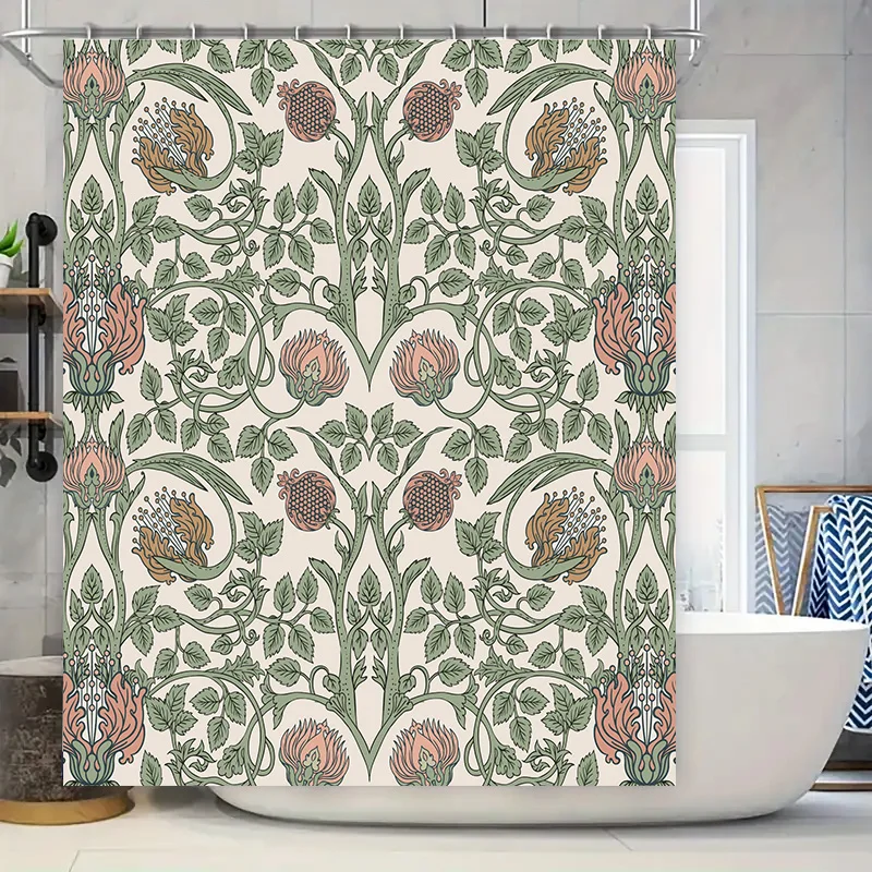 

Vintage-inspired shower curtain featuring intricate floral pattern perfect for a chic bathroom upgrade