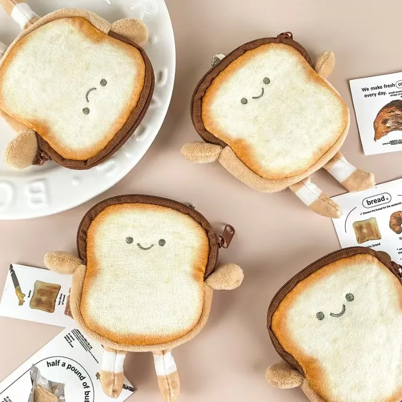 Cute Toast Avocado Bread Plush Coin Purse, Kawaii Cartoon Small Wallet, Portable Key Chain Bag for Coin, Lipstick Storage