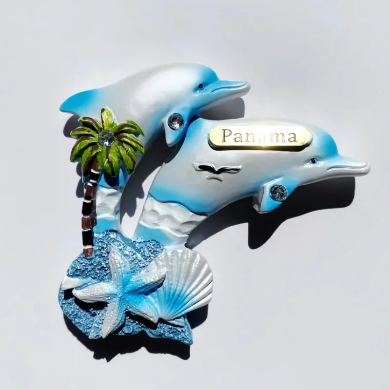

Handmade Couple Dolphin Painting, Panama Tourism Commemoration, Magnetic Refrigerator Sticker