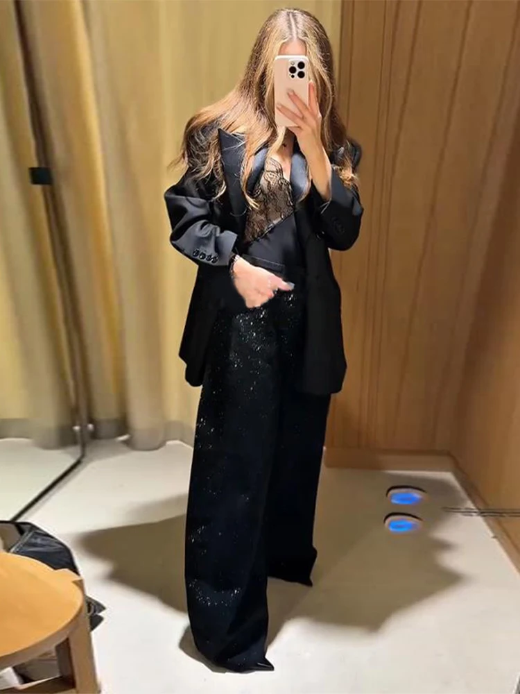 Pantaloni Y2k per donna Abbigliamento da donna economico Jeans Pantaloni a gamba larga con paillettes Hosen Vita alta Abiti da festa scintillanti Abiti quotidiani