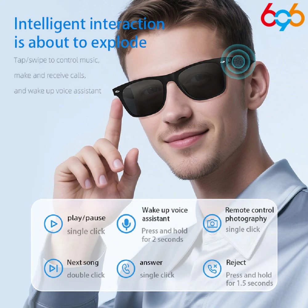 

AI Translation Smart Glasses Men 2 In 1 UV Protection Portable Polarized Anti-blue Light Sunglasses Woman Music Voice Assistant