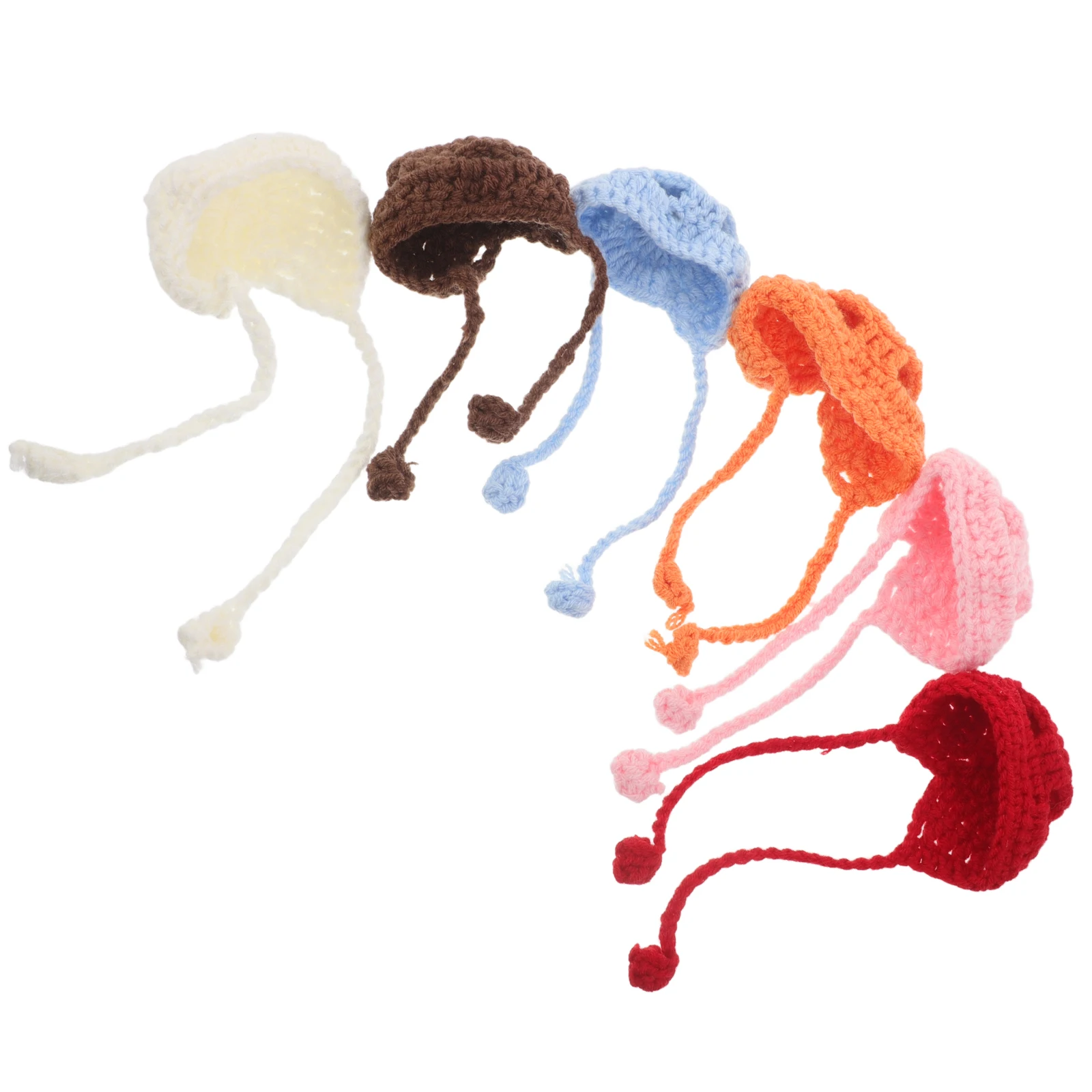 6 Pcs Knit Hat Mini Hand Knitted Hats Miniature Pet Headwear Woven Ornament for Dog DIY Craft Accessories Figurines