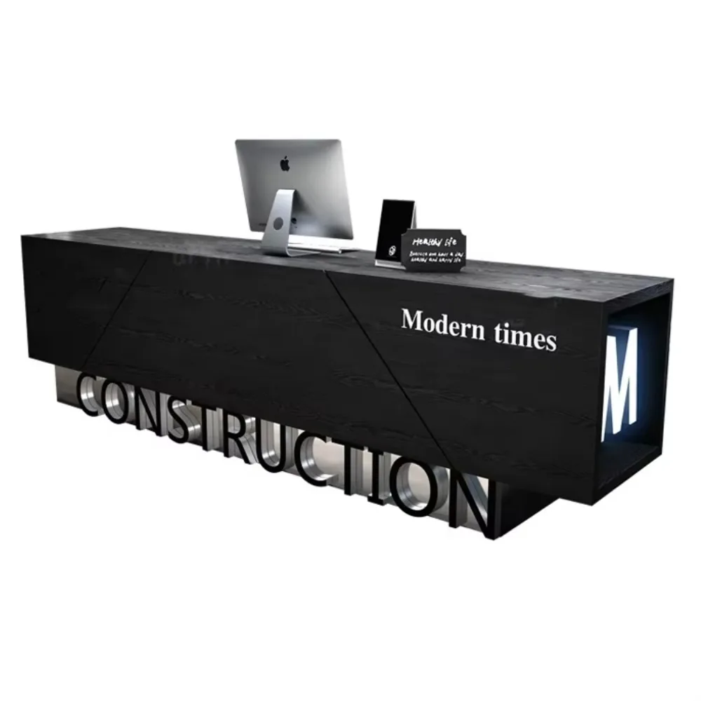 

Luxury Led Logo Reception Desk Design Office Reception Desk Industrial Style Front Desk